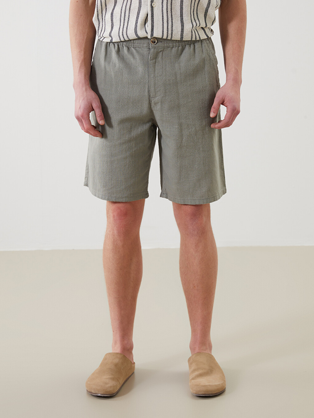 Standard Fit Linen-look Men's Bermuda Shorts-2