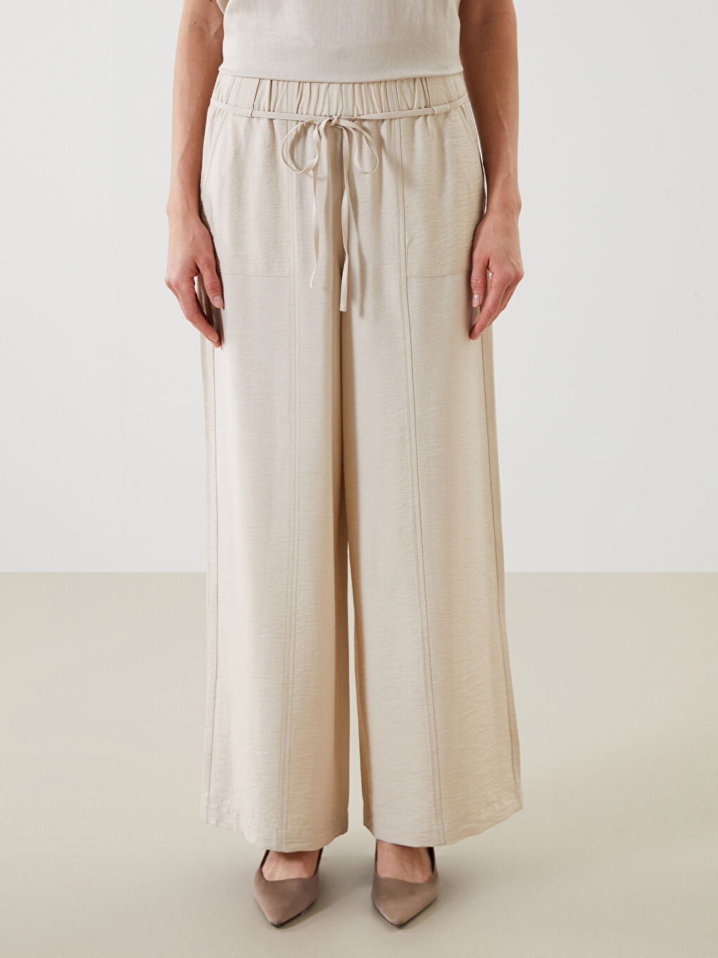 Elastic Waist Wide Leg Women's Trousers -S5FV23Z8-Z4P