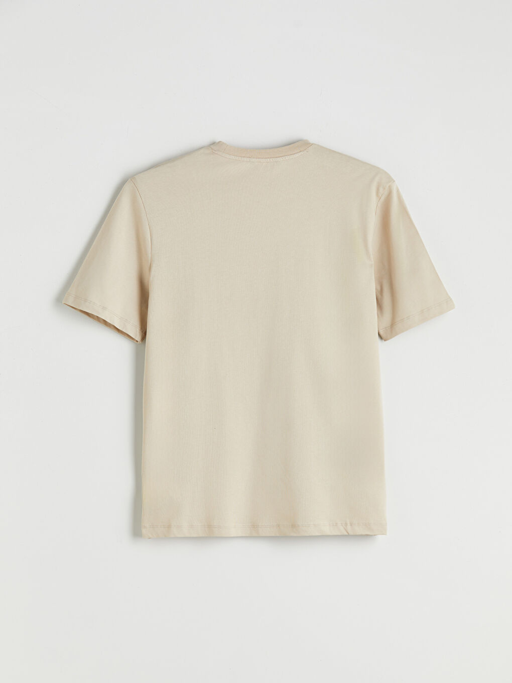 Bej Bisiklet Yaka Baskılı Penye Erkek Tişört-5