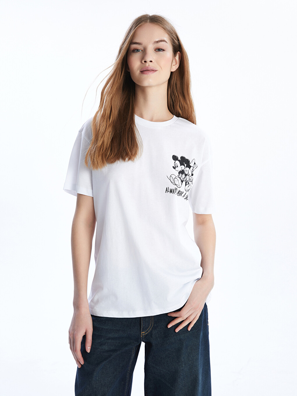 T-shirt E Lirshme Me Jakë Të Rrumbullakët Me Mickey Dhe Minnie Mouse Për Gra-2