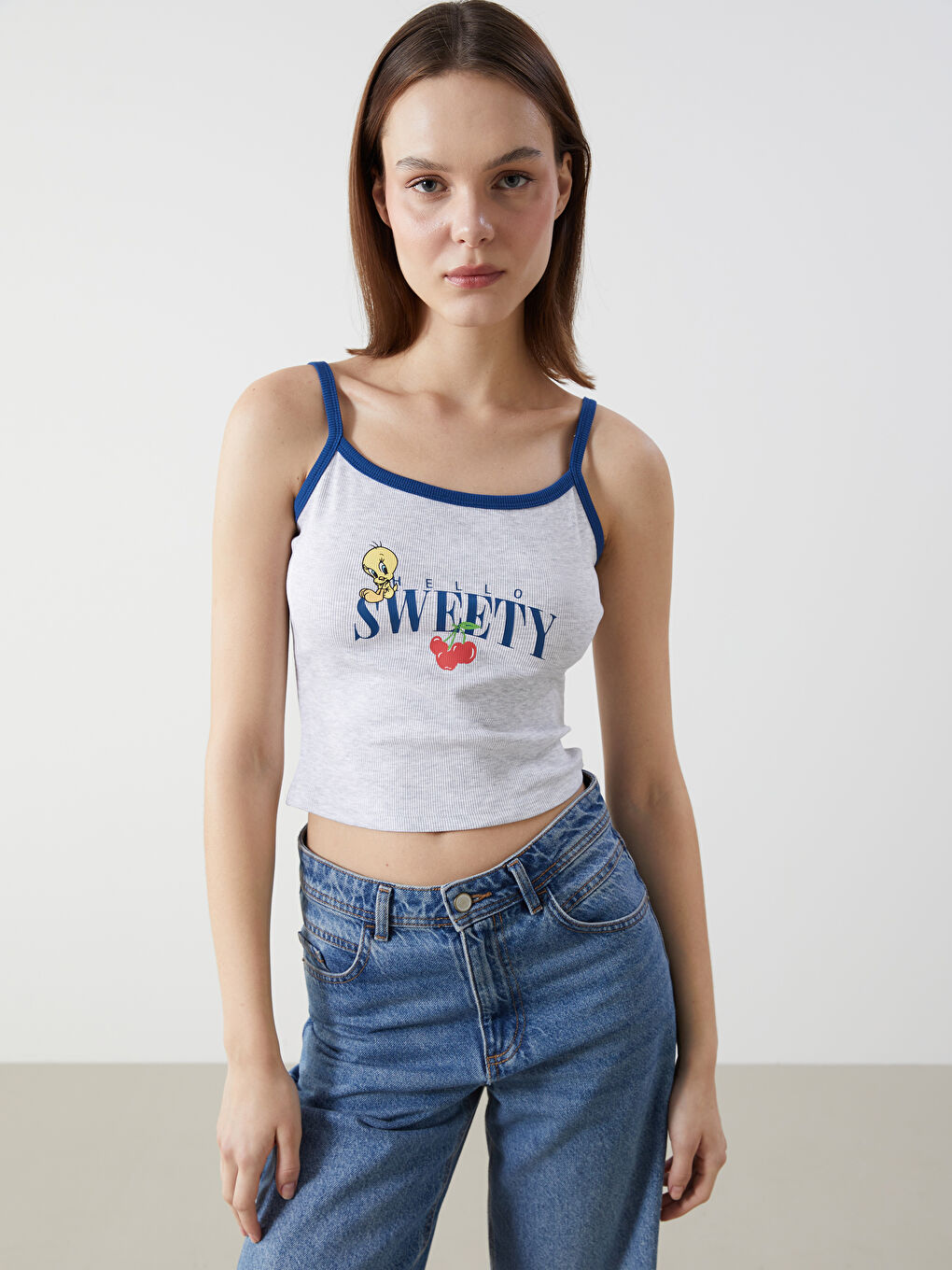 U Neck Tweety Printed Women's Crop Top -S5FY08Z8-LAL