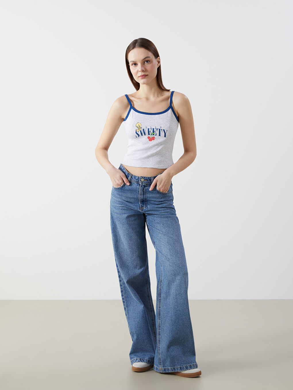U Neck Tweety Printed Women's Crop Top -S5FY08Z8-LAL