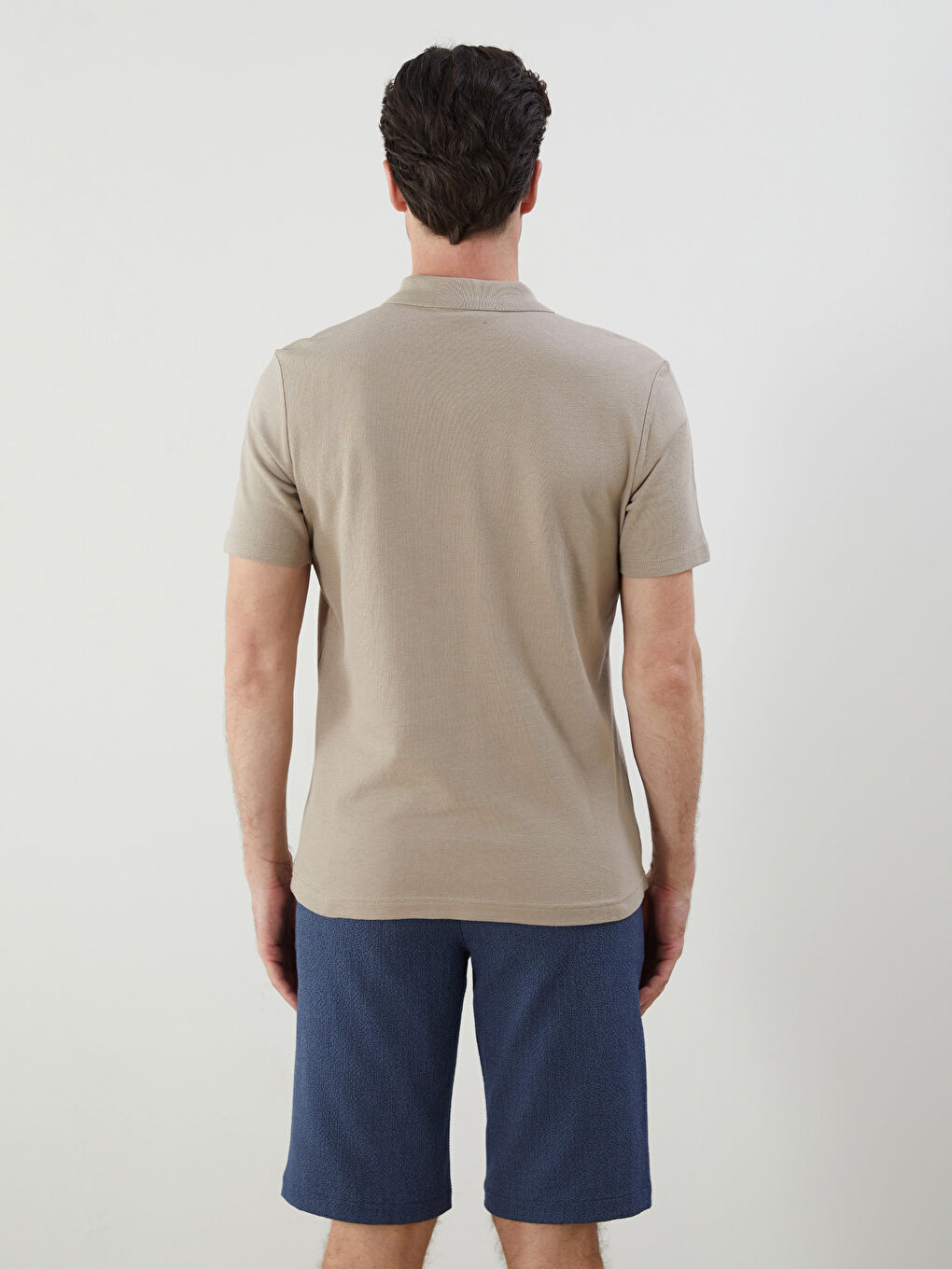 Bej Polo Yaka Kısa Kollu Erkek Tişört-3