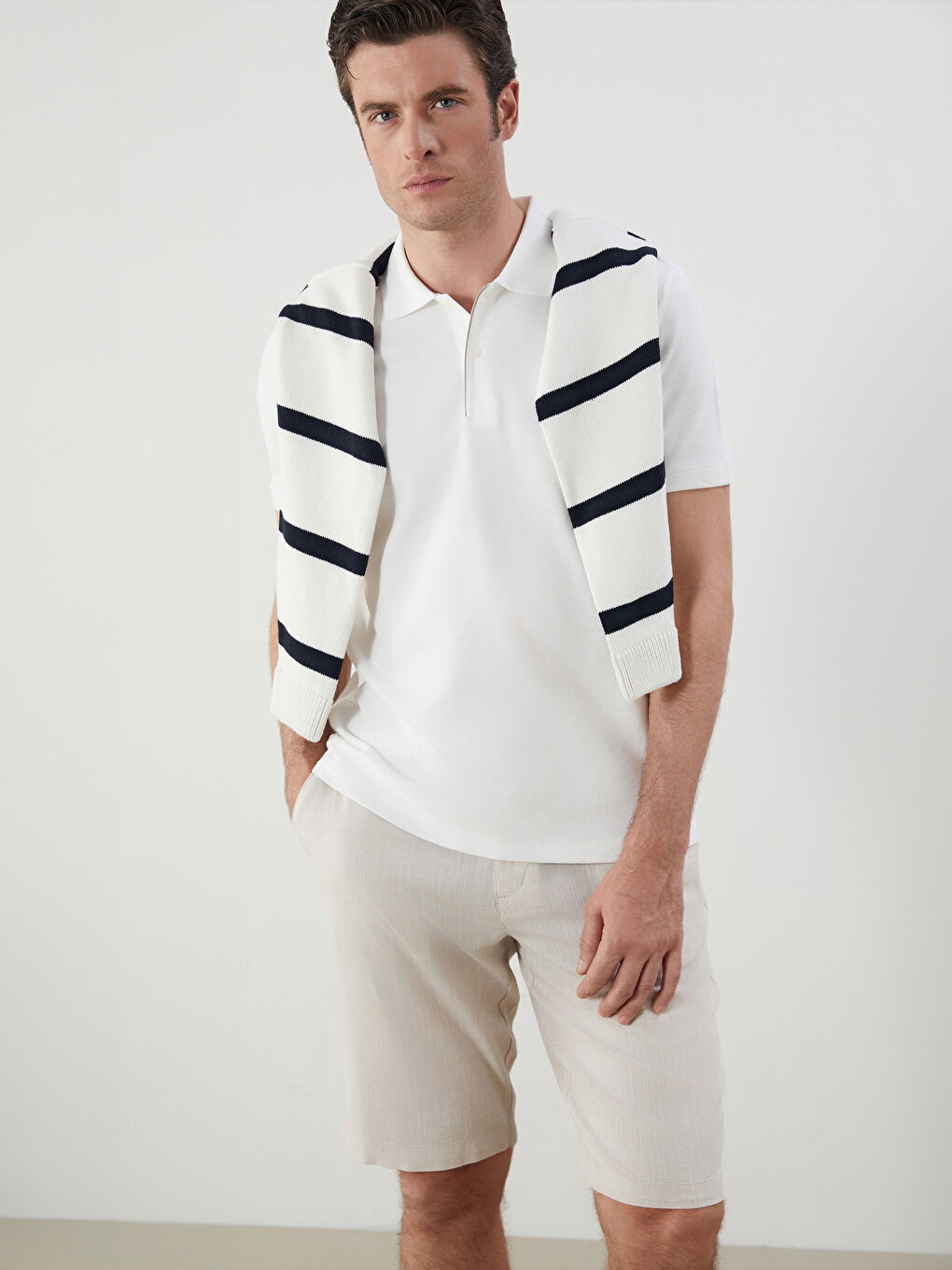 Ekru Polo Yaka Kısa Kollu Erkek Tişört