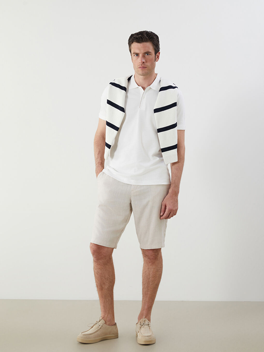 Ekru Polo Yaka Kısa Kollu Erkek Tişört-1