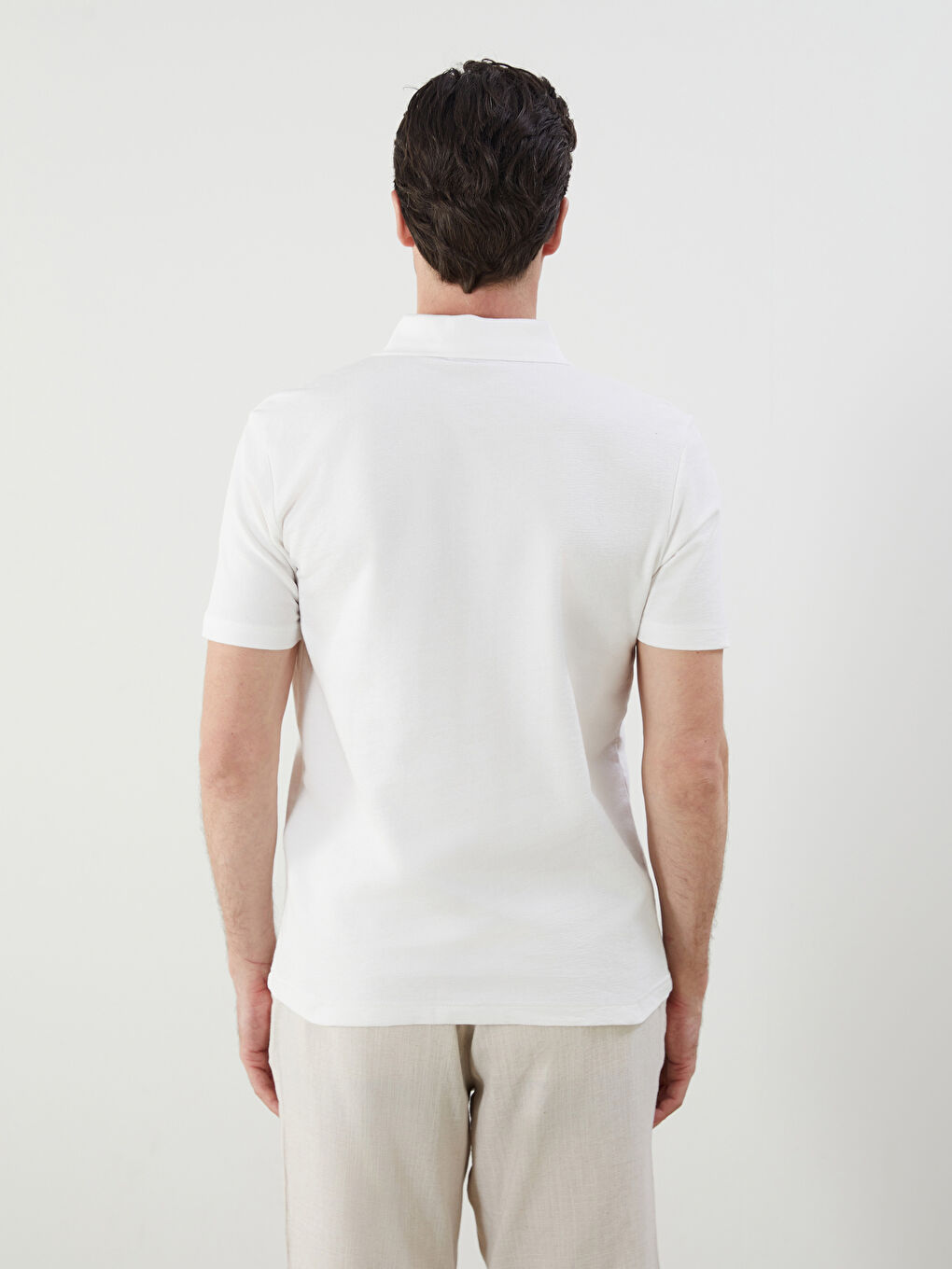 Ekru Polo Yaka Kısa Kollu Erkek Tişört-3
