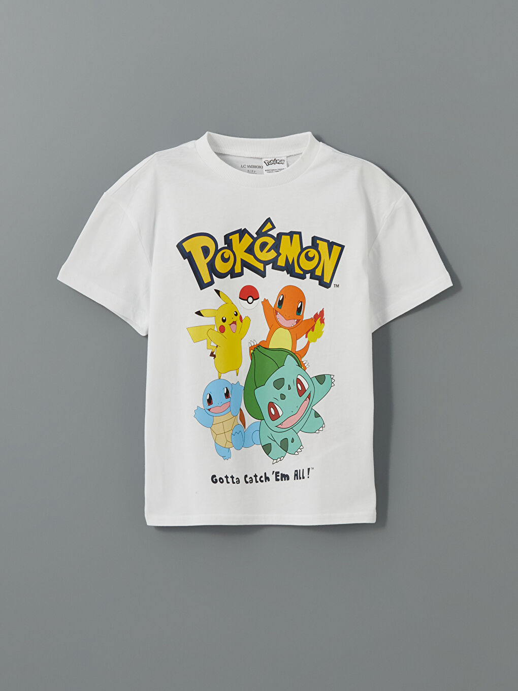 LCW Kids Beyaz Bisiklet Yaka Pokemon Baskılı Erkek Çocuk Tişört