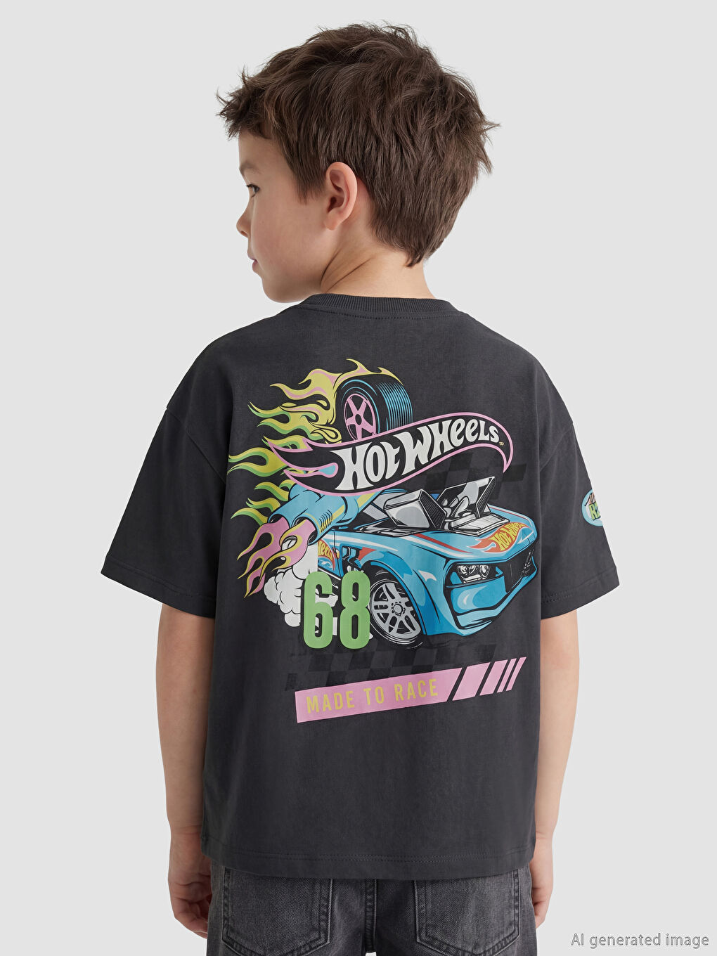 Antrasit Hot Wheels Baskılı Erkek Çocuk Tişört-1