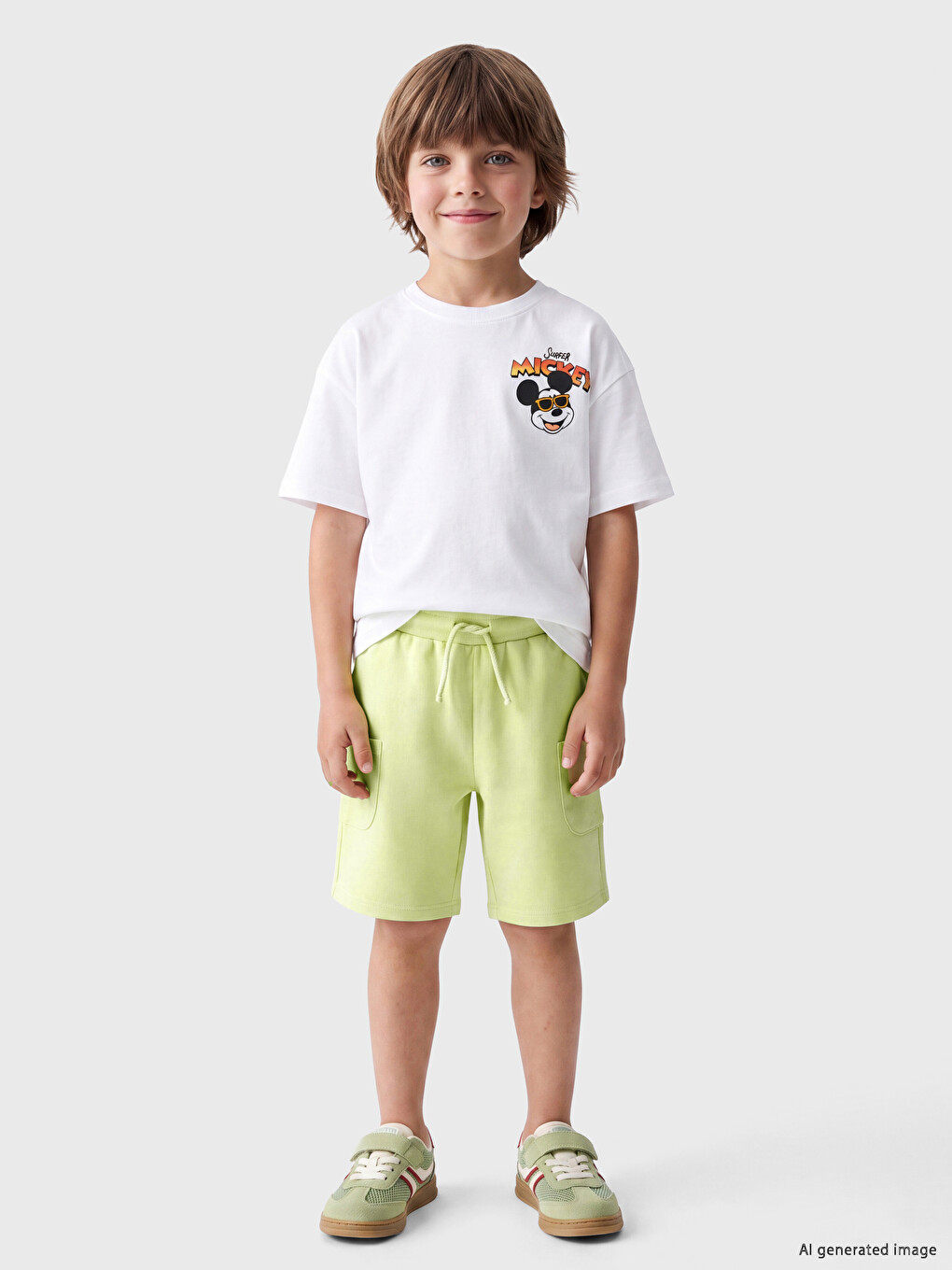 Beyaz Mickey Mouse Baskılı Erkek Çocuk Tişört Ve Şort 2'li-2