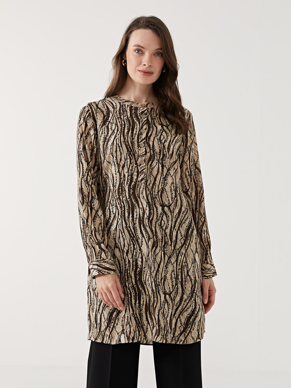 Grandad Collar Patterned Women’S Tunic -S5G050Z8-LQY