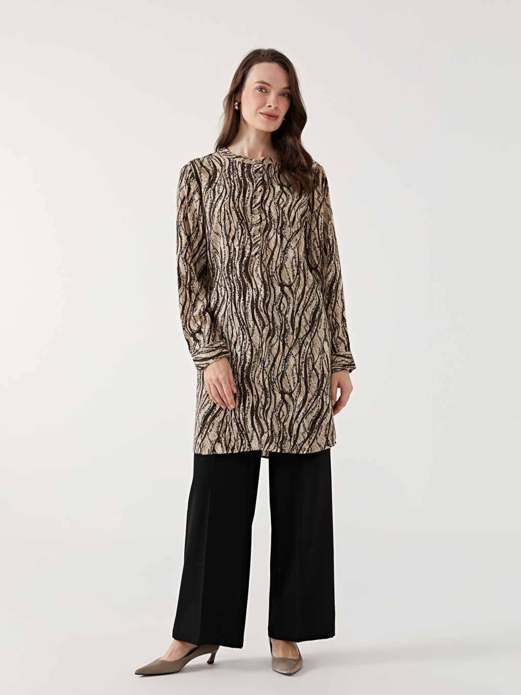 Grandad Collar Patterned Women’S Tunic -S5G050Z8-LQY