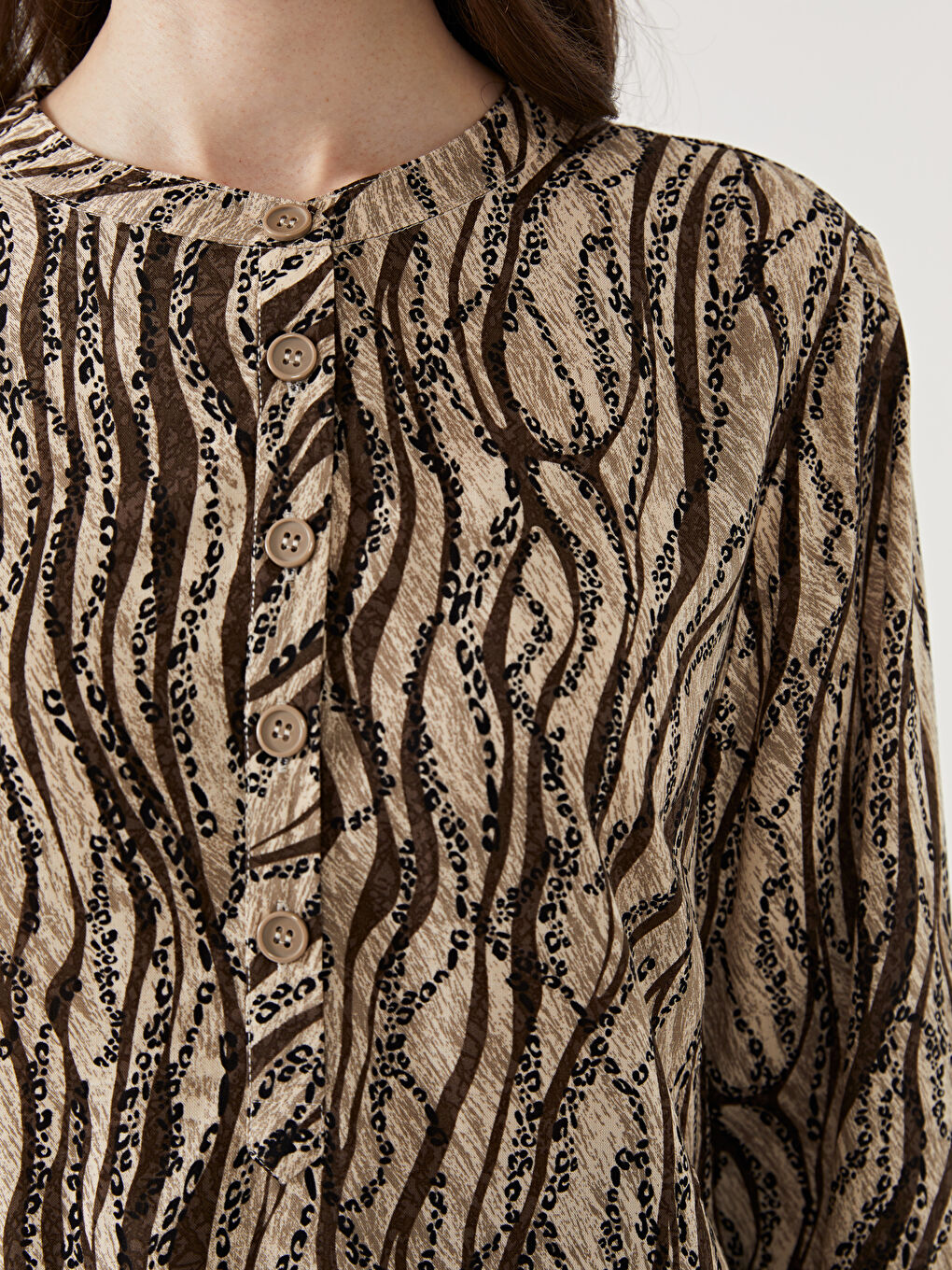 Grandad Collar Patterned Women’S Tunic -S5G050Z8-LQY