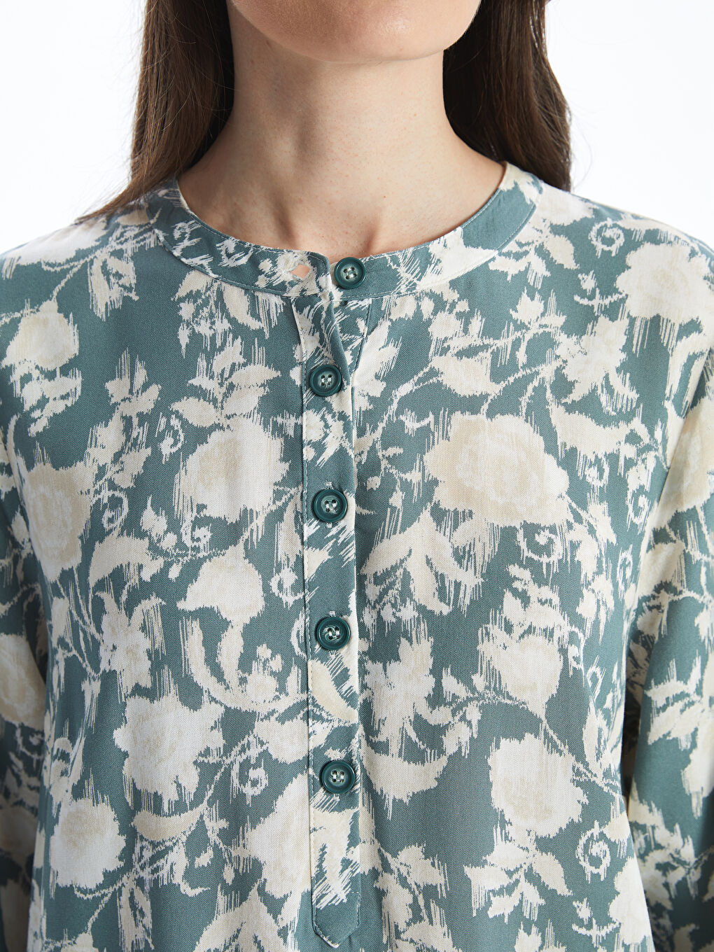 Grandad Collar Patterned Women’S Tunic -S5G050Z8-LRL
