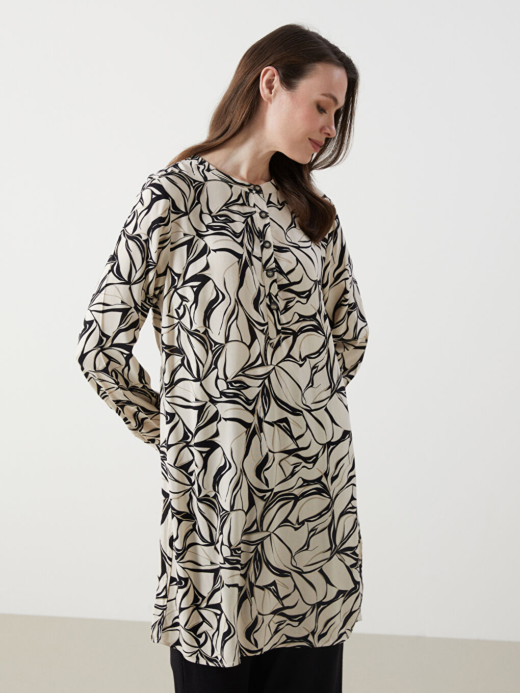 Grandad Collar Patterned Women’S Tunic -S5G050Z8-SW5