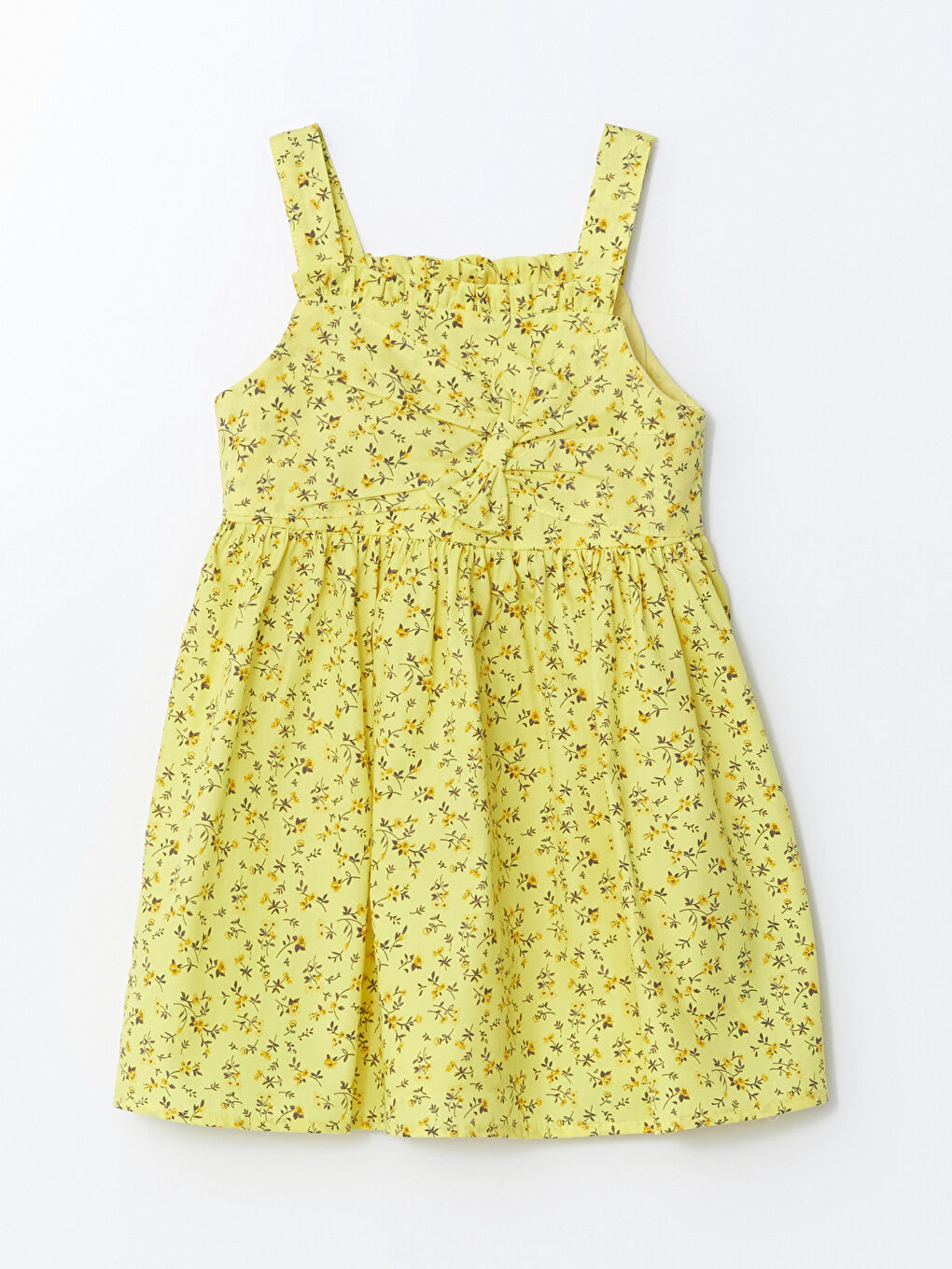 Sarı Kare Yaka Puantiye Kız Çocuk Elbise