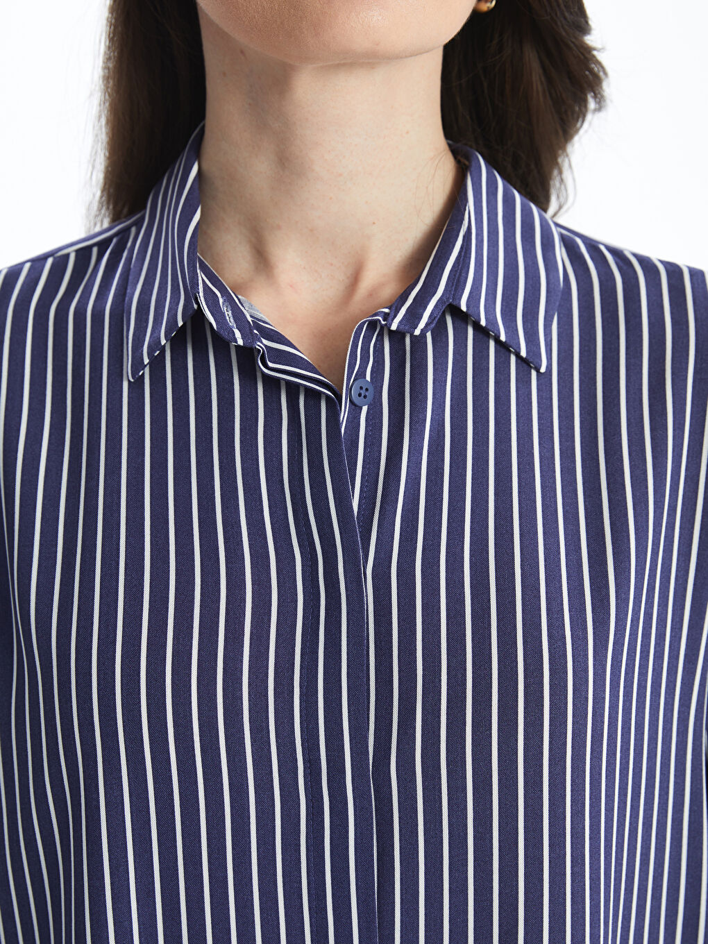 Lacivert Çizgili Poplin Kadın Gömlek Tunik-2