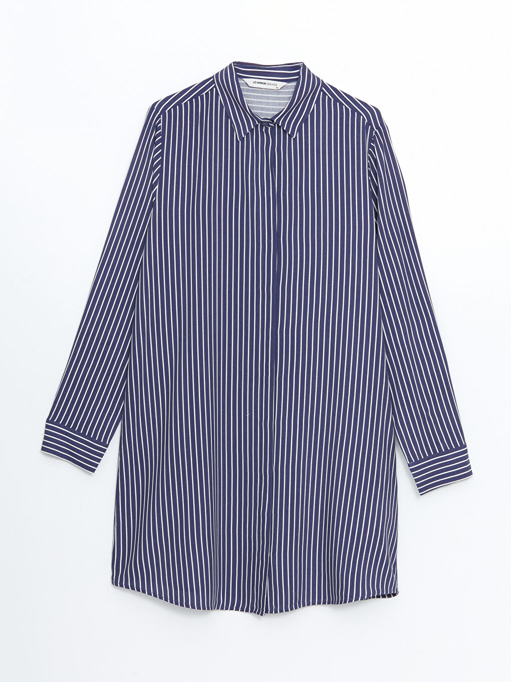 Lacivert Çizgili Poplin Kadın Gömlek Tunik-4