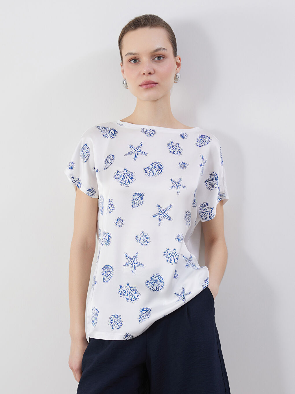 Crew Neck Patterned Women's T-Shirt -S5G060Z8-LRA