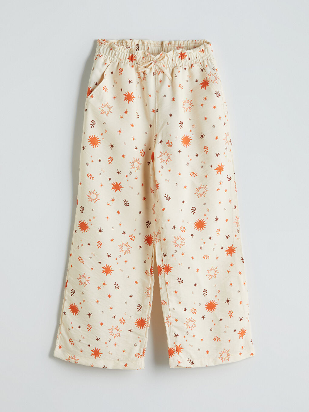 Ekru Beli Lastikli Kız Çocuk Pantolon