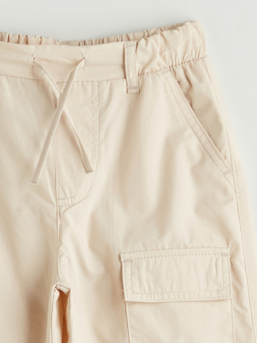 Bej Beli Lastikli Kız Çocuk Kargo Pantolon-1