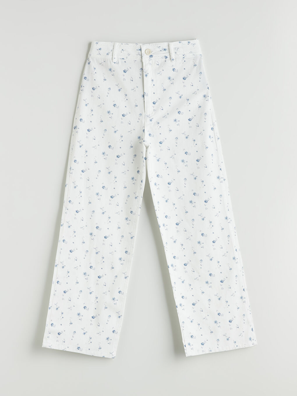 Ekru Wideleg Çiçekli Kız Çocuk Pantolon