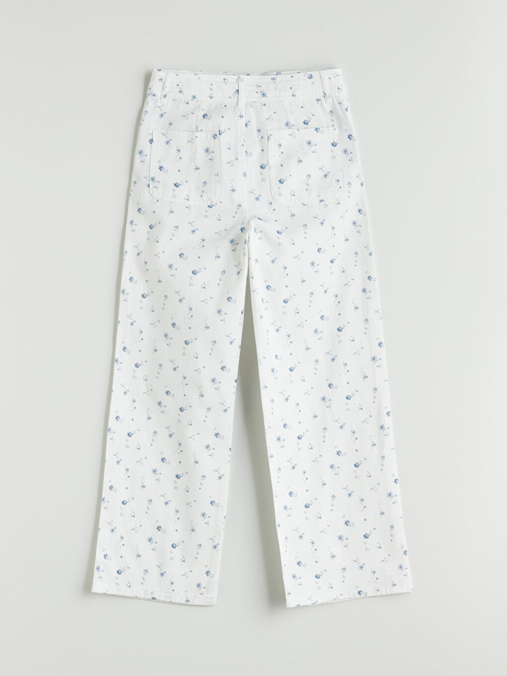Ekru Wideleg Çiçekli Kız Çocuk Pantolon-1