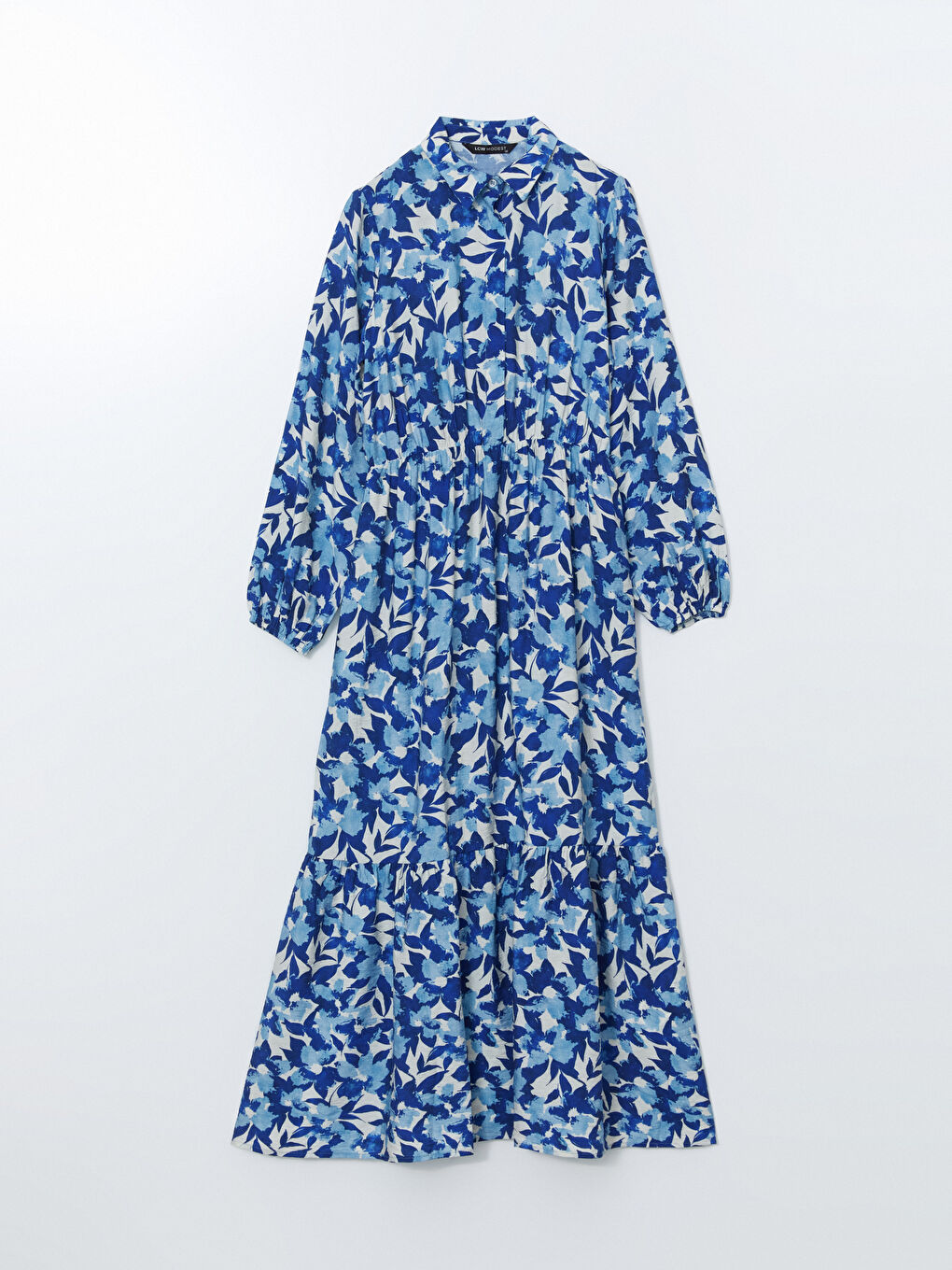 Mavi Gömlek Yaka Desenli Elbise-4