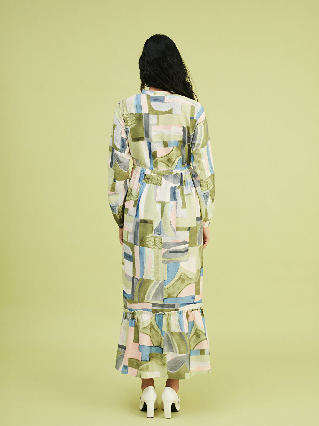 Grandad Collar Patterned Women'S Shirt Dress -S5G106Z8-LRR