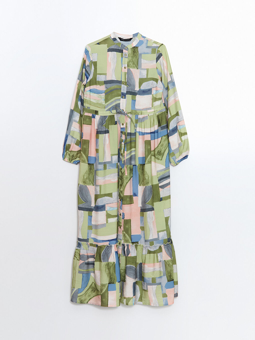 Grandad Collar Patterned Women'S Shirt Dress -S5G106Z8-LRR