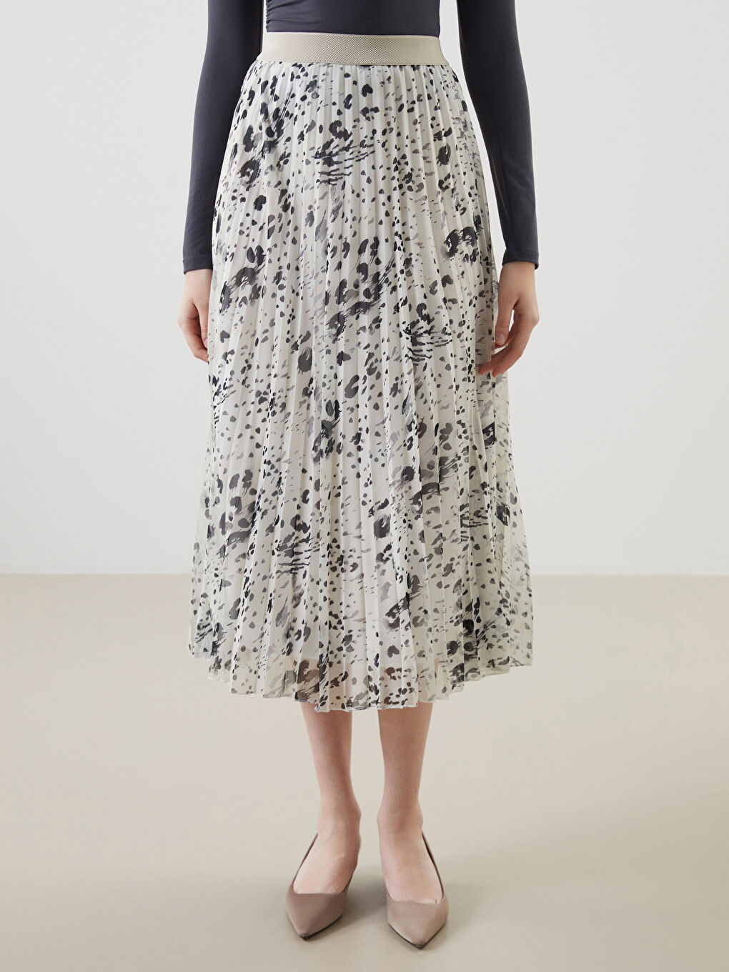 Elastic Waist Patterned Chiffon Women's Pleated Skirt -S5G115Z8-LQA