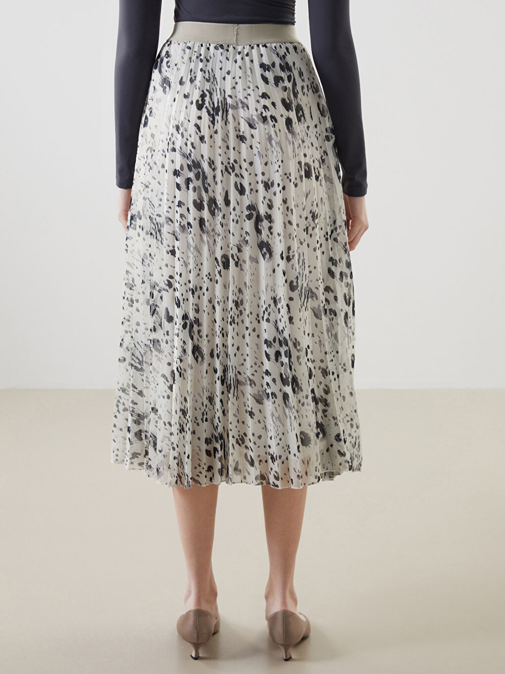Elastic Waist Patterned Chiffon Women's Pleated Skirt -S5G115Z8-LQA