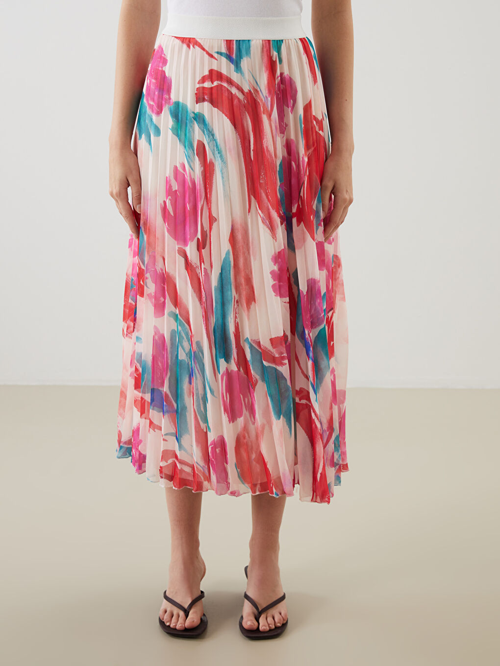 Elastic Waist Patterned Chiffon Women's Pleated Skirt -S5G115Z8-LT4