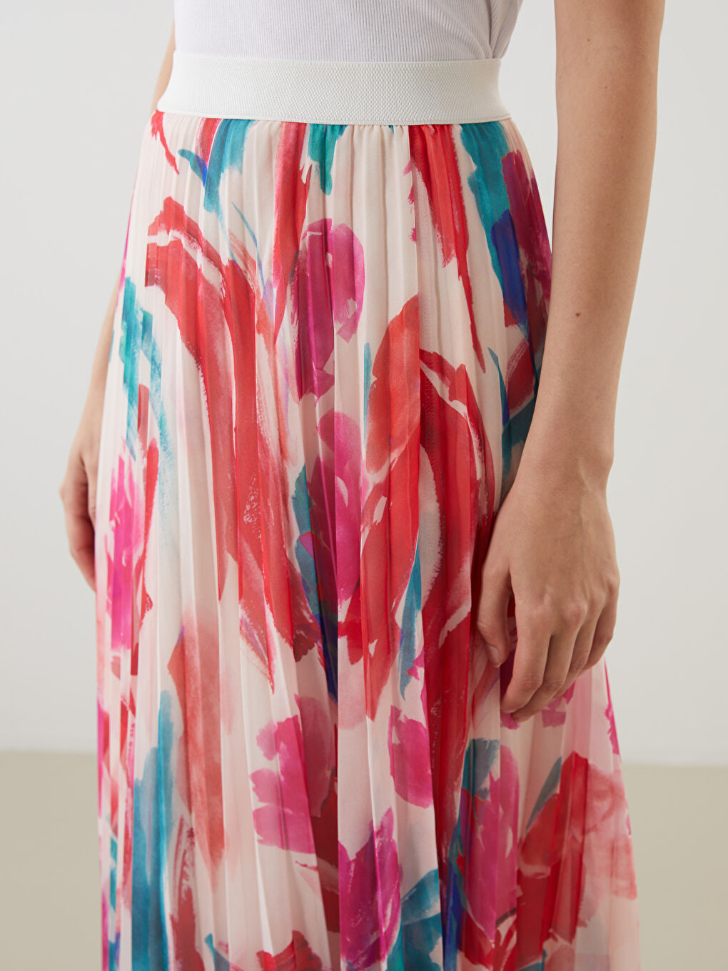 Elastic Waist Patterned Chiffon Women's Pleated Skirt -S5G115Z8-LT4