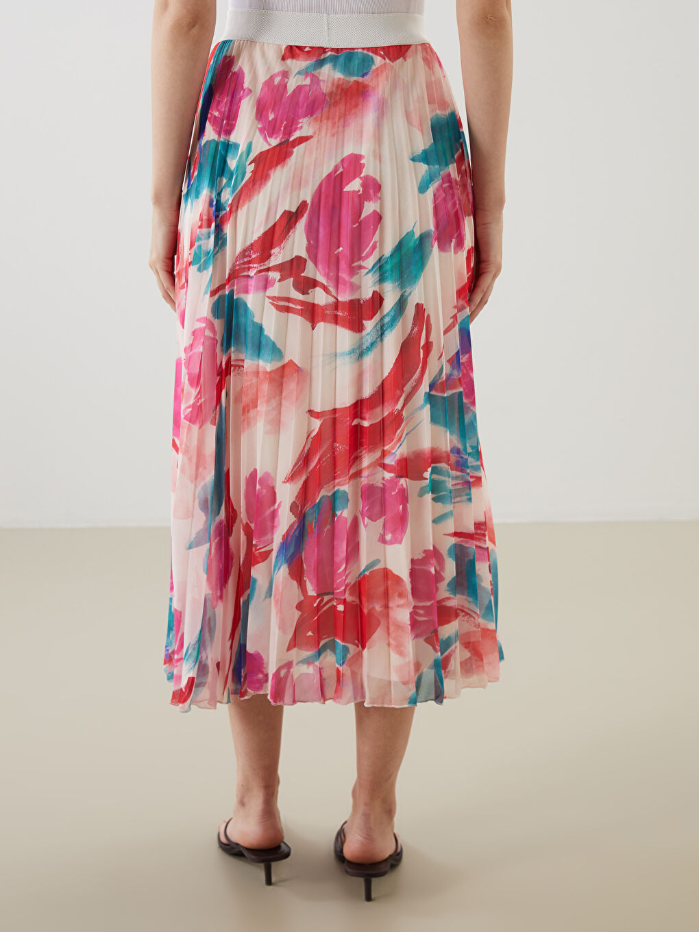 Elastic Waist Patterned Chiffon Women's Pleated Skirt -S5G115Z8-LT4