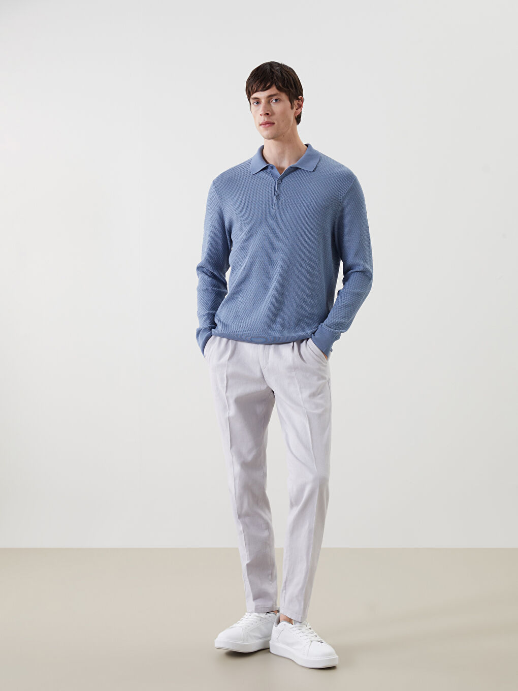 Standard Fit Linen Look Men's Trousers -S5G166Z8-YZ0