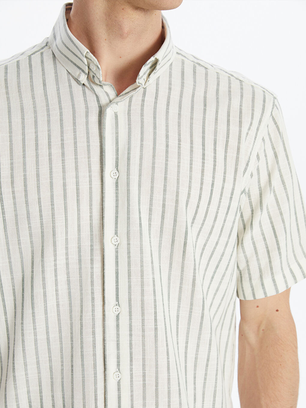 Regular Fit Short Sleeve Striped Poplin Men's Shirt -S5G177Z8-LGE