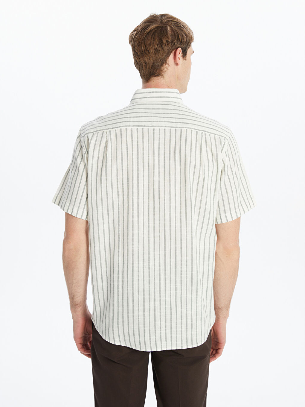 Regular Fit Short Sleeve Striped Poplin Men's Shirt -S5G177Z8-LGE