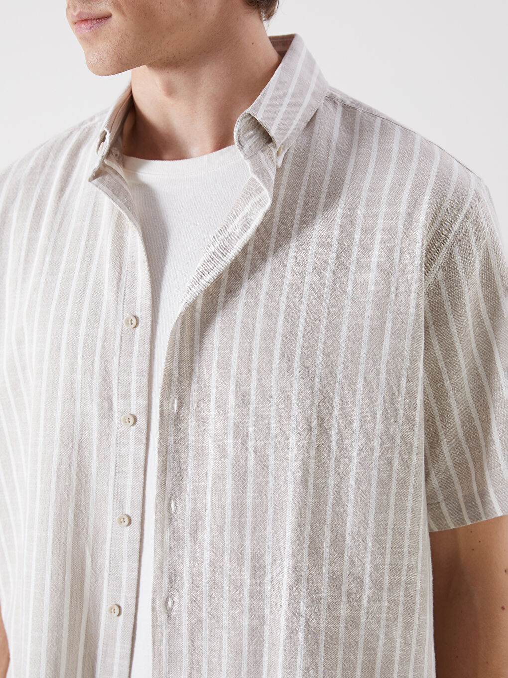 Regular Fit Short Sleeve Striped Poplin Men's Shirt -S5G177Z8-LE8
