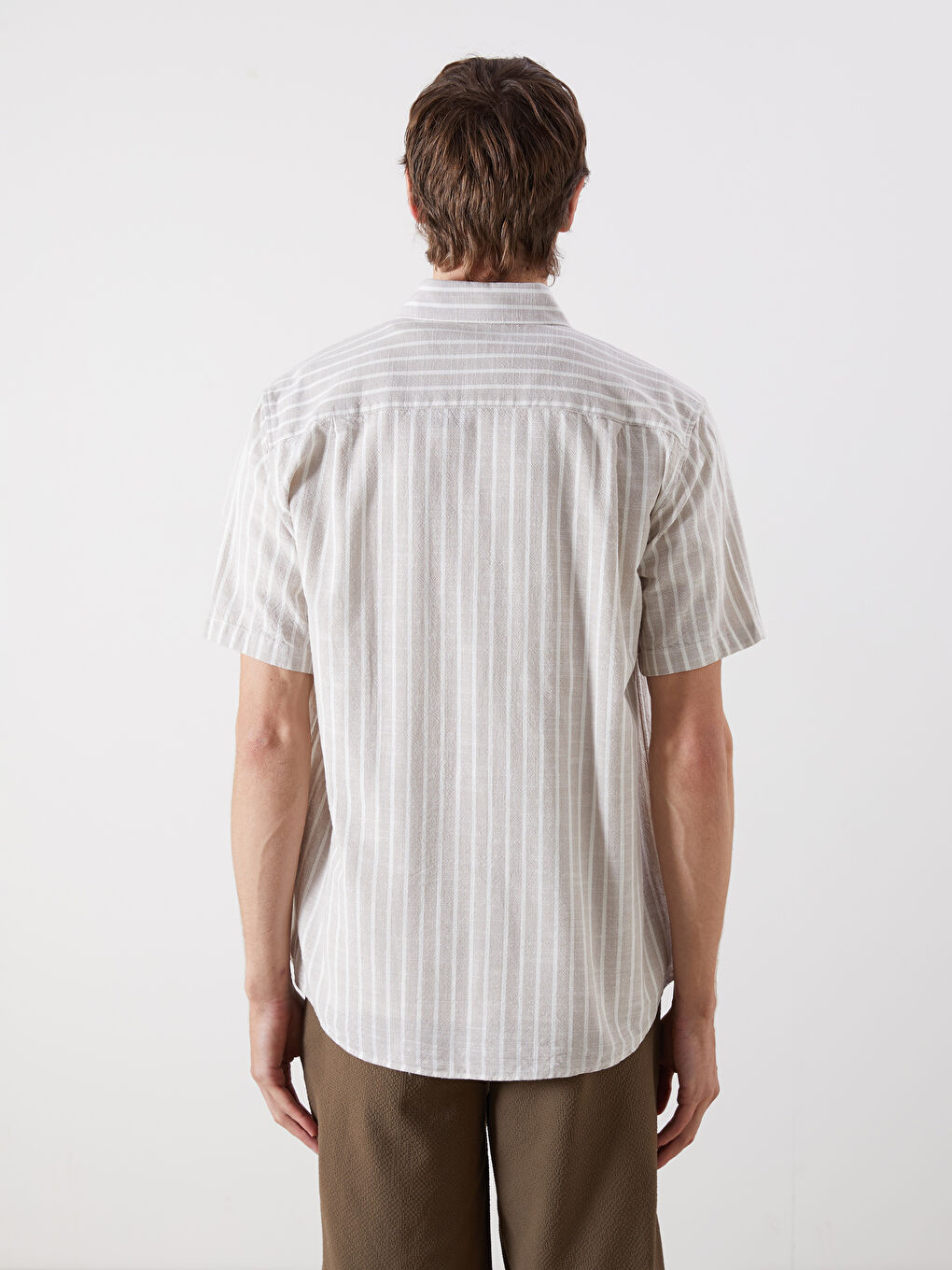 Regular Fit Short Sleeve Striped Poplin Men's Shirt -S5G177Z8-LE8