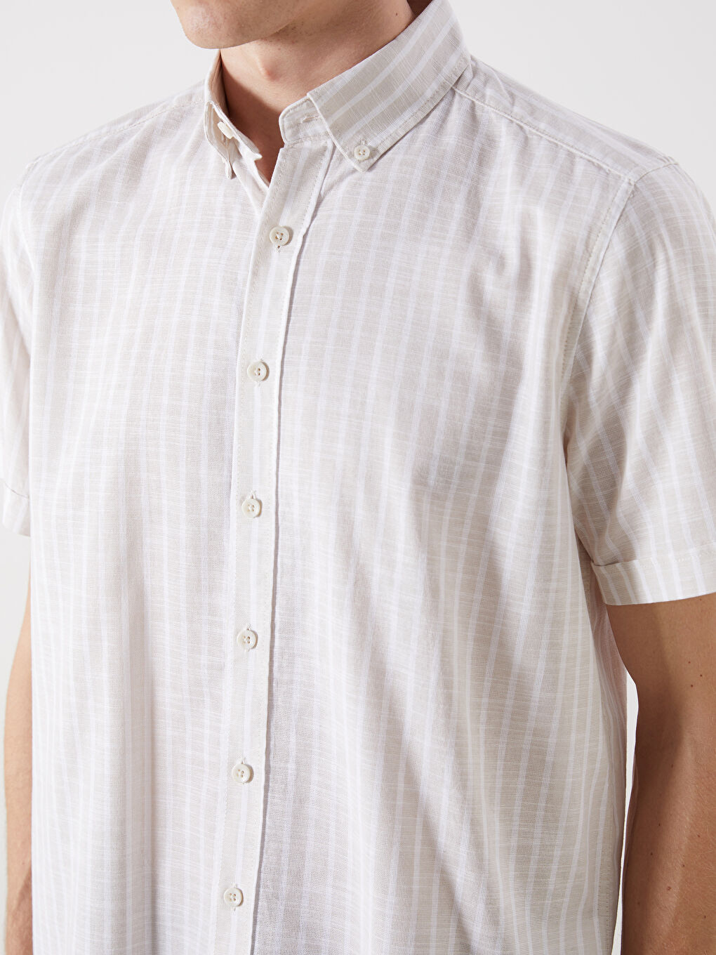 Regular Fit Short Sleeve Striped Poplin Men's Shirt -S5G177Z8-LJX