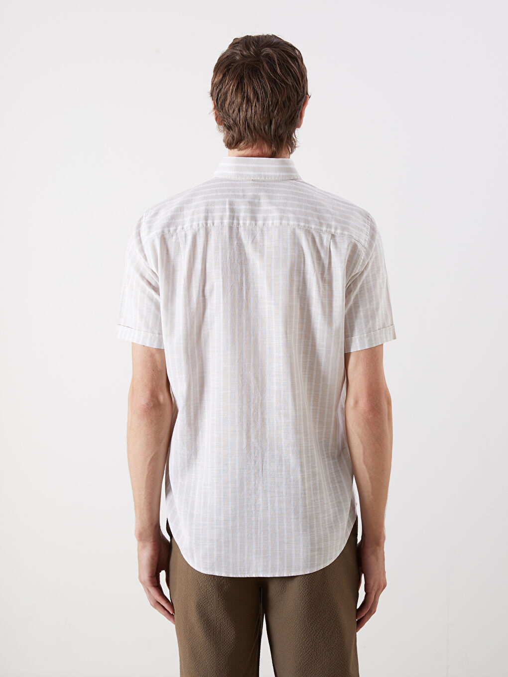 Regular Fit Short Sleeve Striped Poplin Men's Shirt -S5G177Z8-LJX