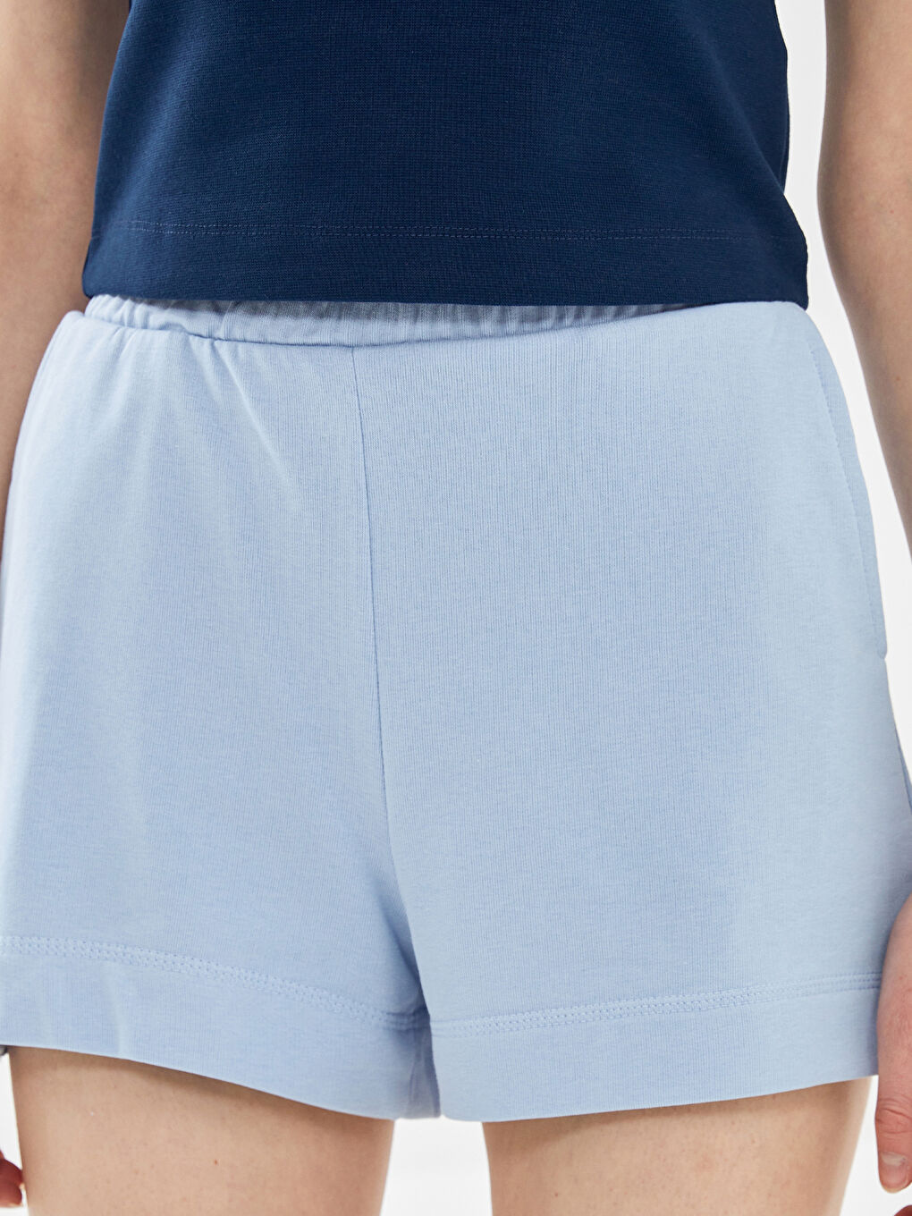 Mavi Beli Lastikli Kadın Şort-2