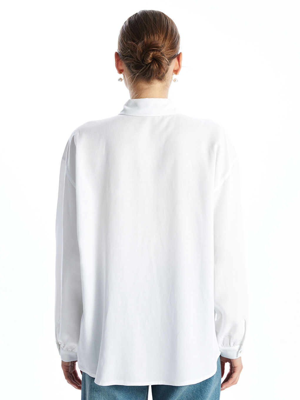 Bej Ajurlu Oversize Keten Karışımlı Kadın Gömlek-3