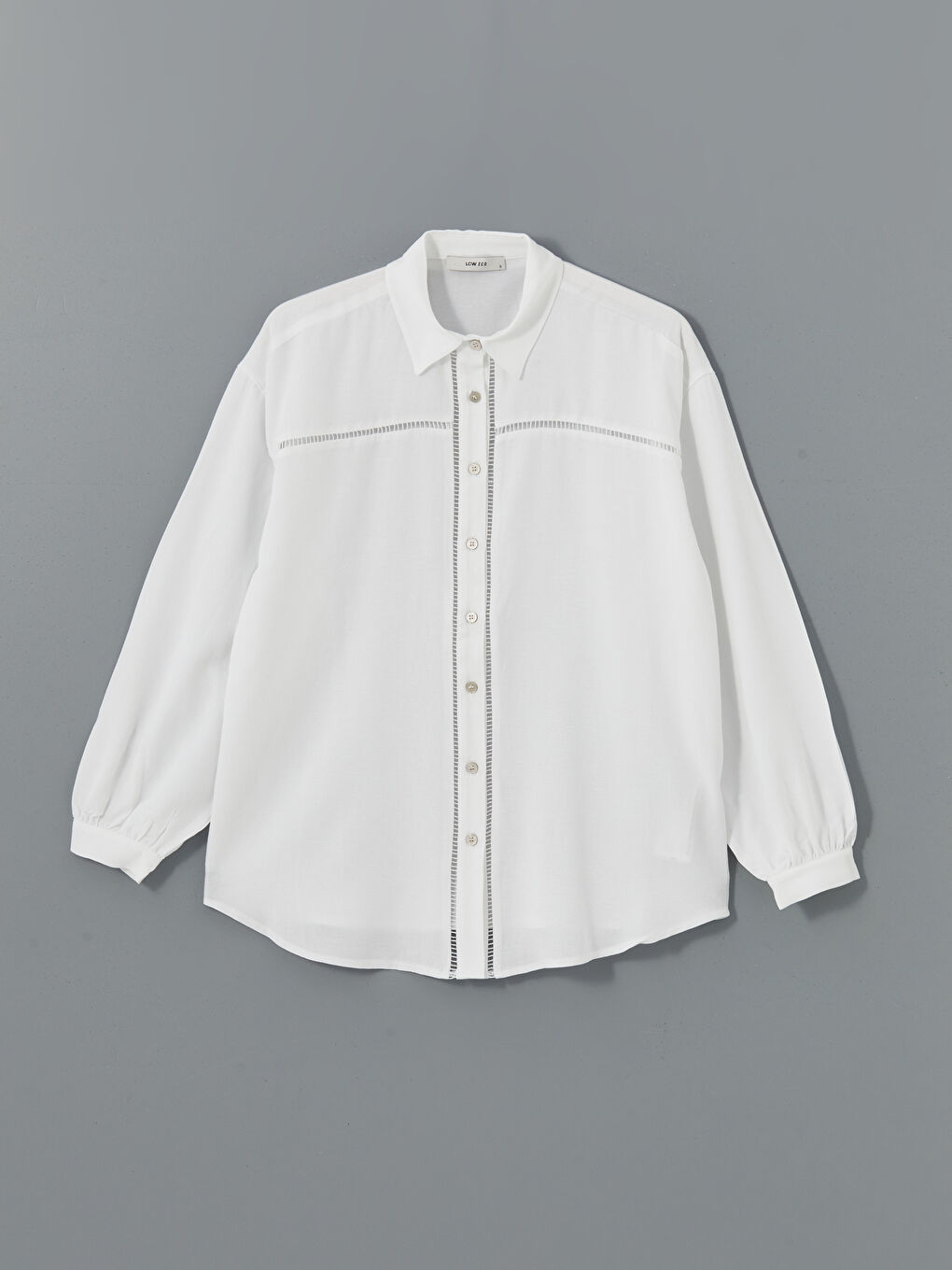 Bej Ajurlu Oversize Keten Karışımlı Kadın Gömlek-4