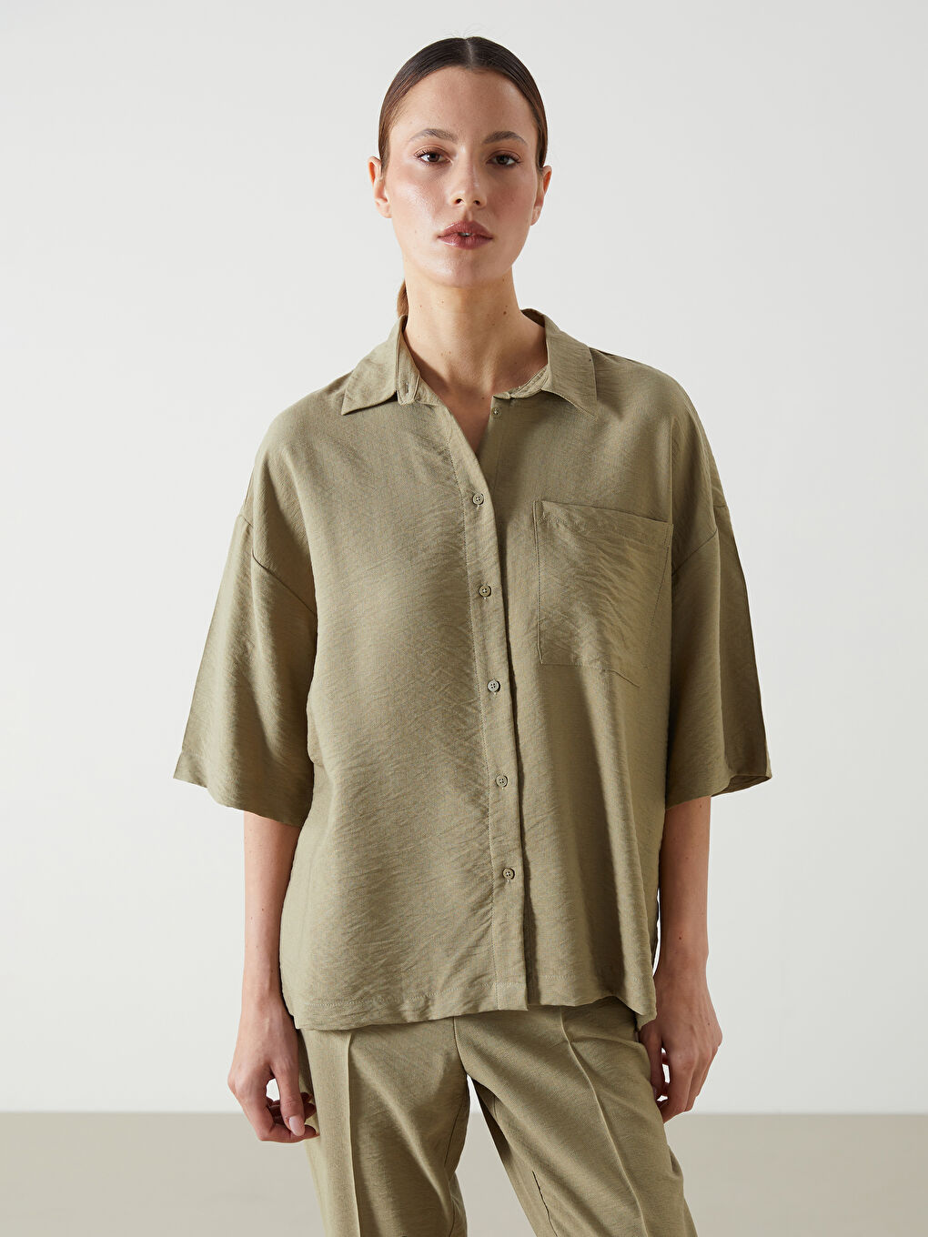 Oversize Dobby Women's Shirt -S5G190Z8-Y1Q