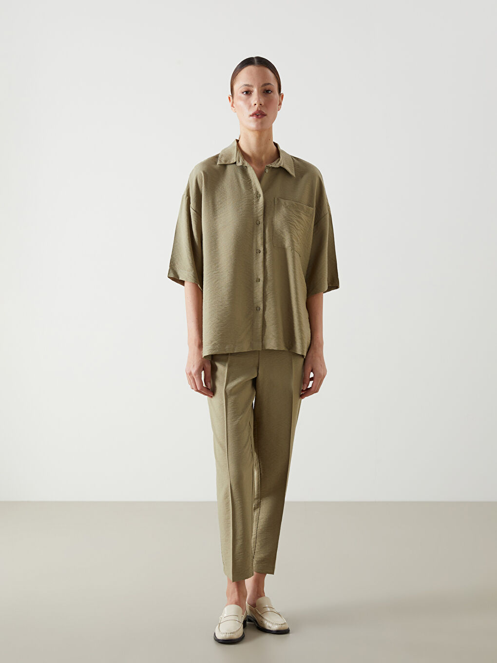 Oversize Dobby Women's Shirt -S5G190Z8-Y1Q