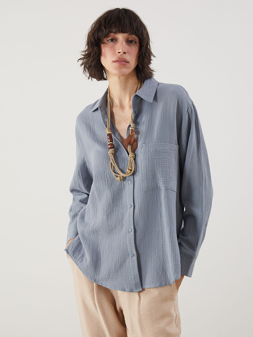 Textured Women's Shirt -S5G192Z8-JX7