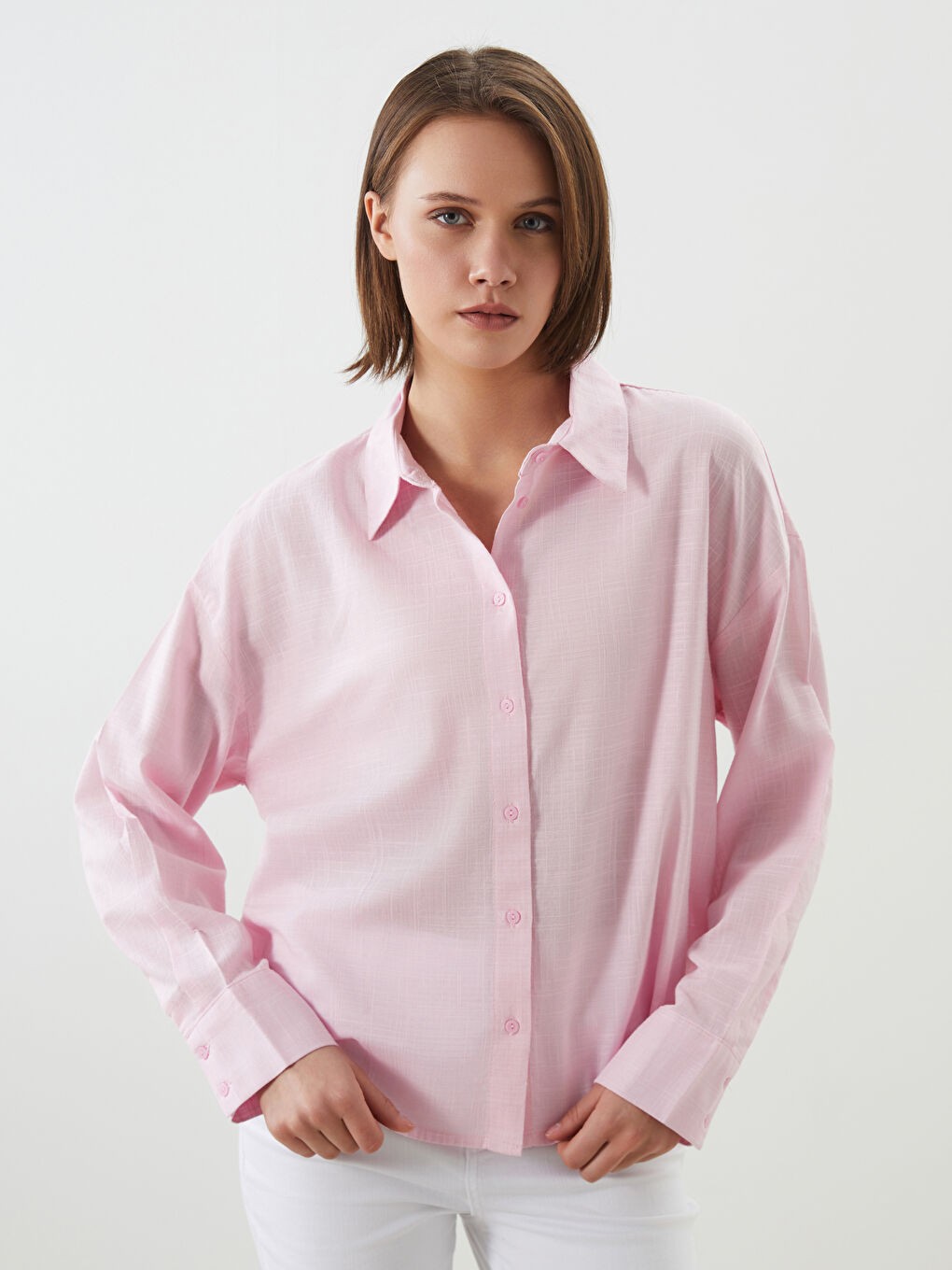 Plain Long Sleeve Oversize Women's Shirt -S5G197Z8-Y1X