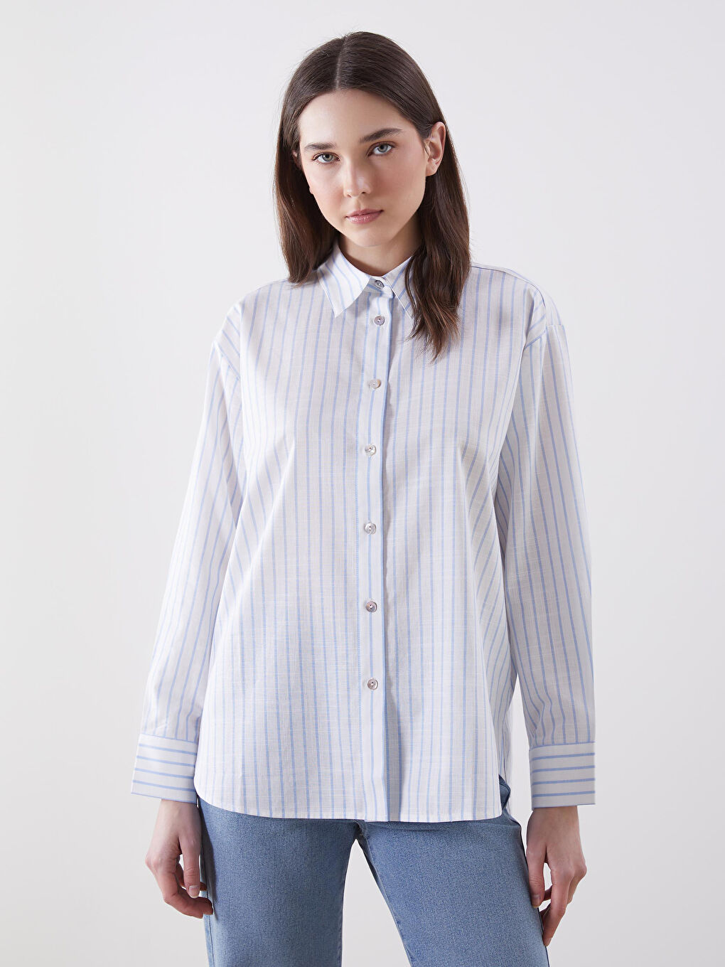 Striped Oversize Linen Blend Women's Shirt