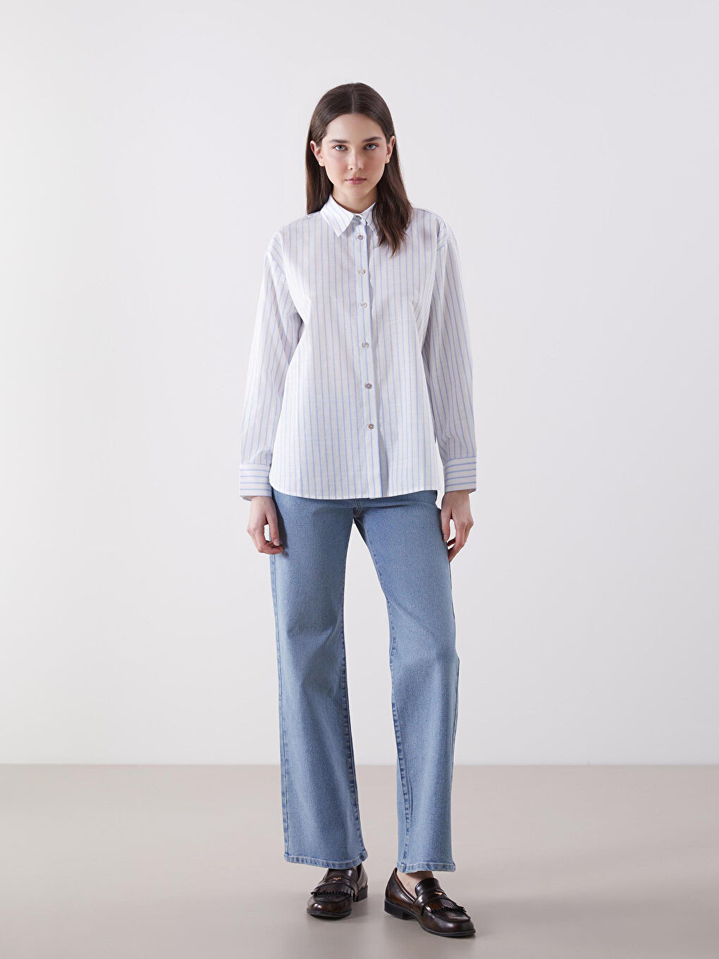 Striped Oversize Linen Blend Women's Shirt-1